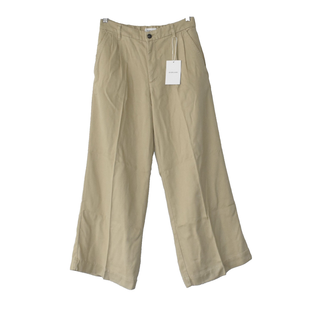 A8 NWT EVERLANE Double Pleated Slash Pocket Wide Leg Tan Chino Pants Size 6